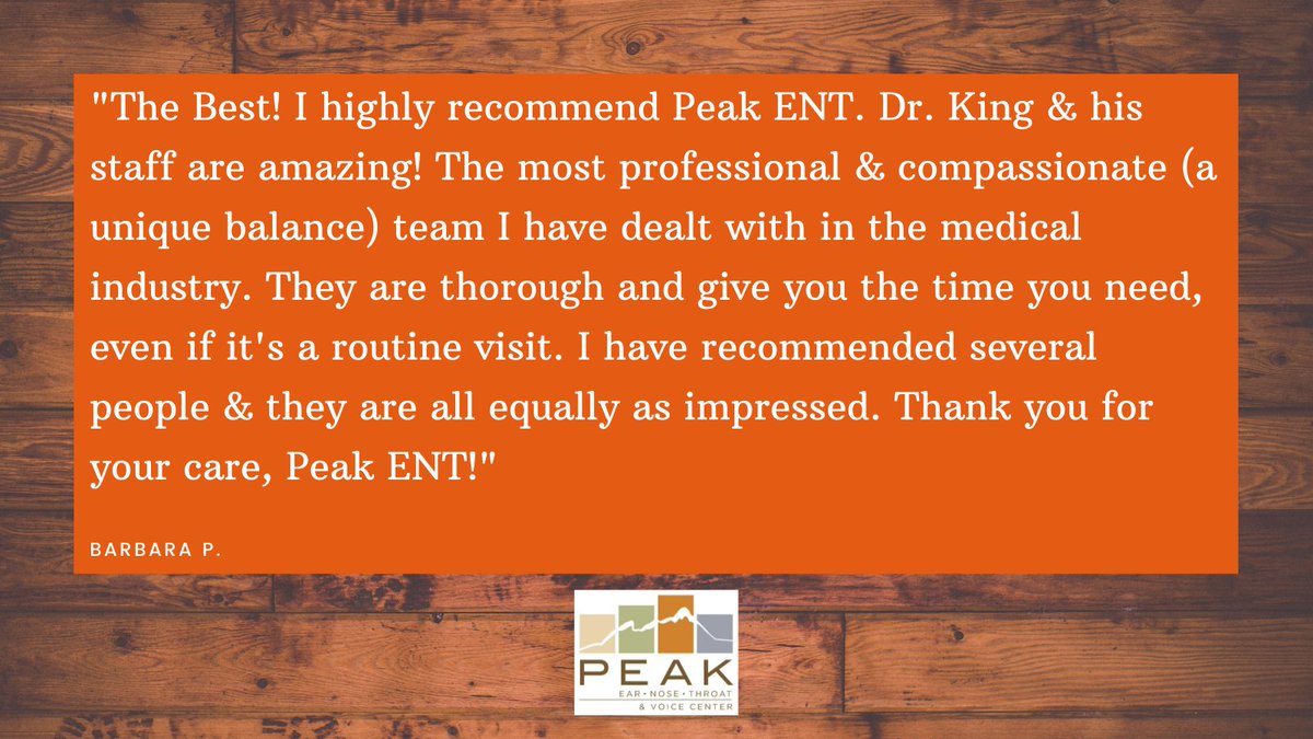 You are all that matters to us. Our practice is set apart by our patient-first approach. Thank you for your kind words & trusting us with care for those you referred, Barbara. 

#peakENT #voicecenter #thankyou #earnosethroatspecialist #patientfirst #peakcare #coloradoENT #golden