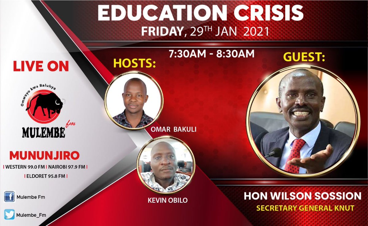 kevin obilo ojiambo (@kevinobilo) on Twitter photo Amasomo kafwana kariena baada ya Corona khuvere nende SG KNUT Wilson Sossion nikhulosia khukano kosi, lirebo lilio... <a href="/Mulembe_FM/">MulembeFM</a> <a href="/Bakuli1/">Omar Bakuli Lutatwa</a> <a href="/ObiloKevin/">Kevin Obilo</a> #Mununjiro7:30am
<a href="/Wilsonsossion/">Wilsonsossion</a> Amasomo kafwana kariena baada ya Corona khuvere nende SG KNUT Wilson Sossion nikhulosia khukano kosi, lirebo lilio... <a href="/Mulembe_FM/">MulembeFM</a> <a href="/Bakuli1/">Omar Bakuli Lutatwa</a> <a href="/ObiloKevin/">Kevin Obilo</a> #Mununjiro7:30am
<a href="/Wilsonsossion/">Wilsonsossion</a>