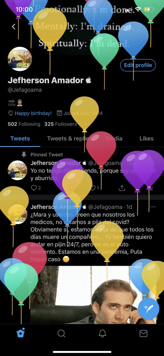 Jefagoama's tweet photo. ¡Me encanta ver los globitos de Twitter por mi cumpleaños 😍🥳❤️! Gracias Dios por un año mas de vida, gracias a todos los que me hicieron sentir especial en mi día ☺️ 
Happy birthday to me! 🥳 
#Mis25 #Yaestoyenlaterceradecada https://t.co/F0QkCg97cx