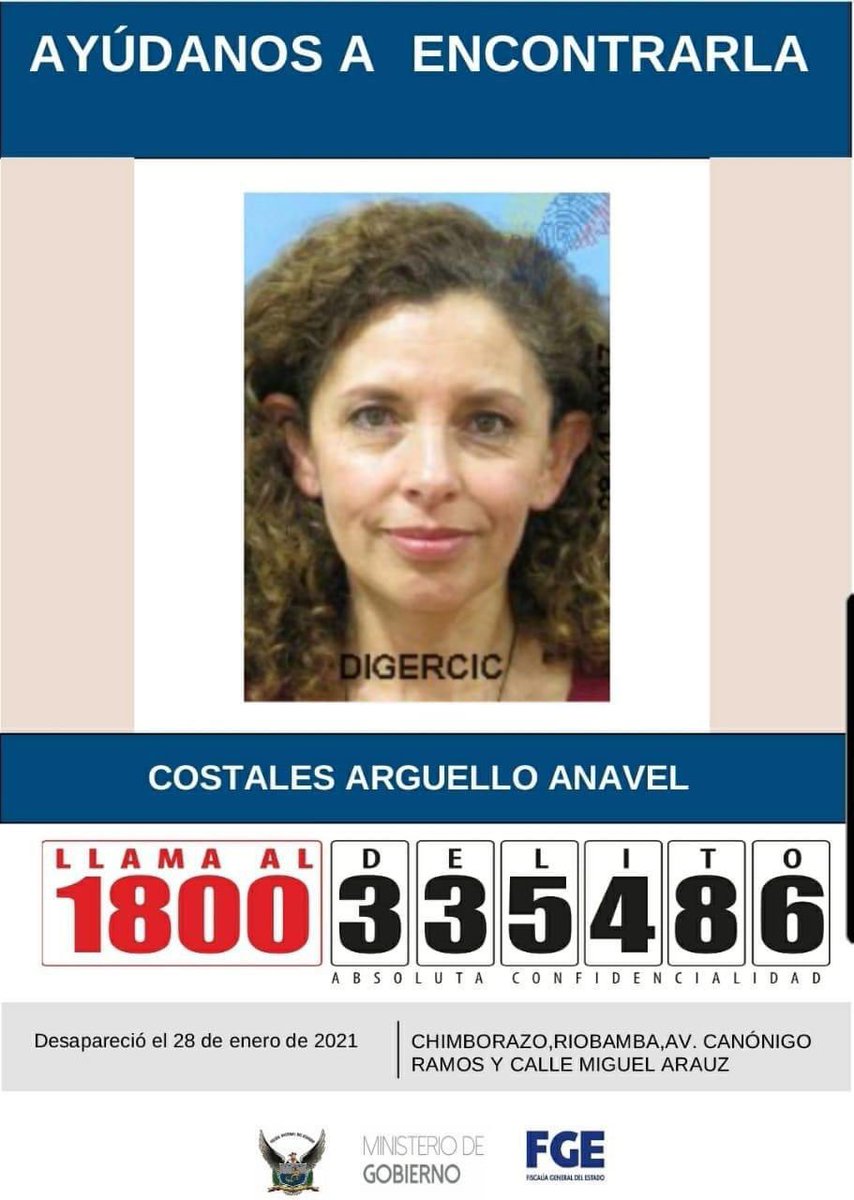 LadyCronopia's tweet photo. Chicos, hoy de corazón les pido esto. Ayúdenme con su RT. Es la mamá de una de mis buenas amigas del colegio. Desapareció en Riobamba.
Esperamos q vuelva pronto y sin novedad a casa. Compartamos porfa. 🙏🏻🙏🏻🙏🏻 https://t.co/ctKMdtUmAK