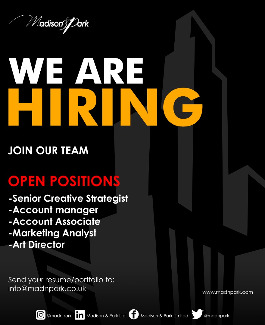 MadnPark's tweet photo. We are currently looking for talented and high-spirited individuals to join our team of creatives. Think you or someone you know fits into any of the roles? Then, hit us up by sending your updated CV to info@madnpark.co.uk

#explore #jobvacancy https://t.co/rBq5RNXqgk