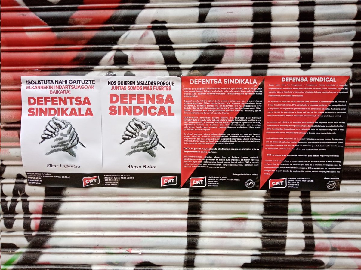 CNTIrunea's tweet photo. Ante el progresivo deterioro de nuestras condiciones laborales y de vida acelerado por la pandemia, solo nos queda romper el aislamiento y volver a hacer del sindicato la herramienta de combate de la clase trabajadora.
¡Únete, defiéndete!
#DefensaSindical
#DefentsaSindikala https://t.co/hk3BNzOJnA