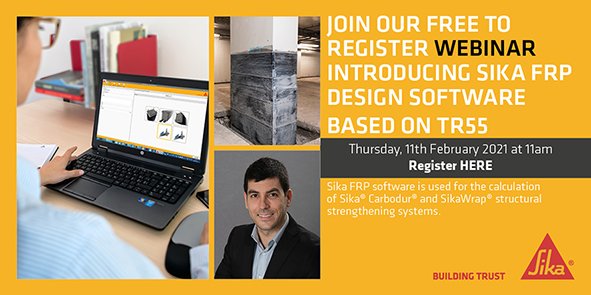 Want to know more about our SikaFRP Software? Register today to join our webinar 'Introduction To Sika FRP Design Software Based on TR55' hosted by Edgar Janoher on 11th February 2021 at 11am: fal.cn/3d2PU   #StructuralStrengthening