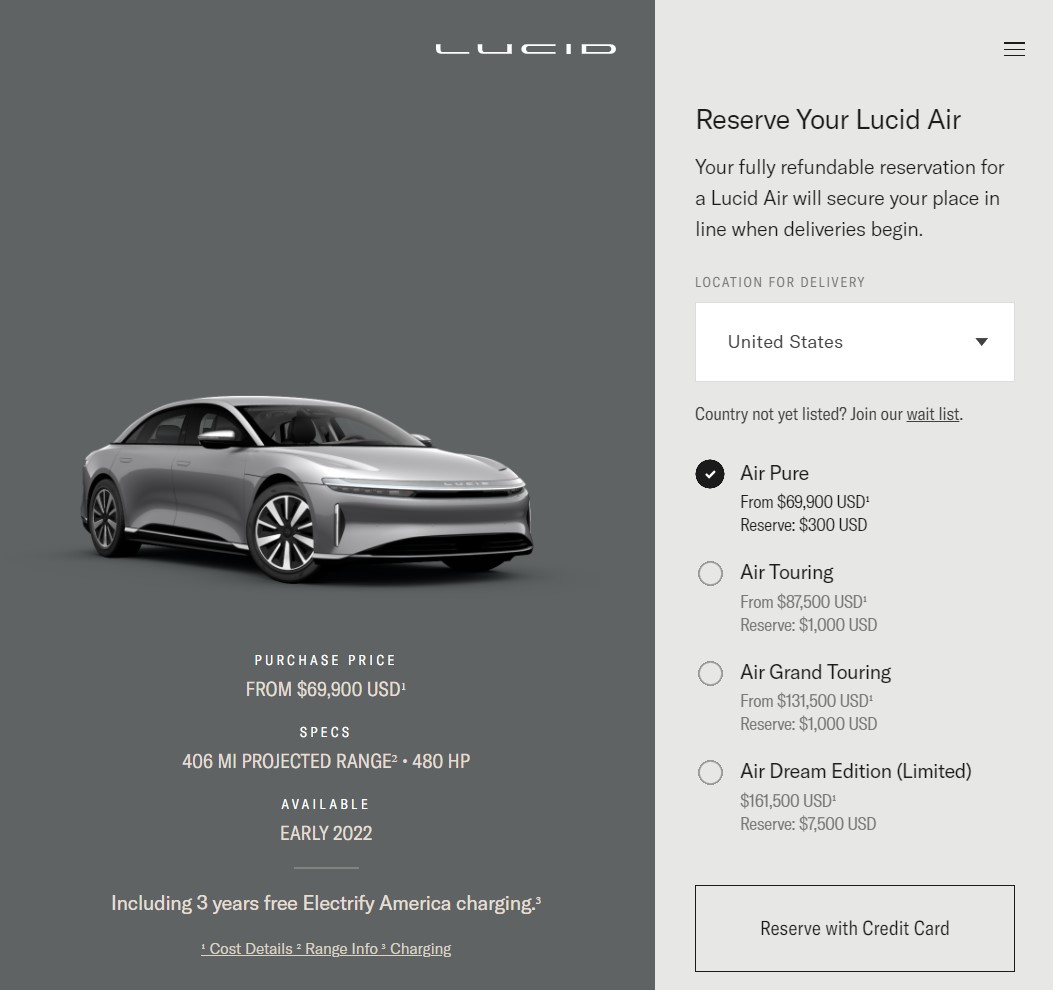 vastusrectus's tweet photo. @alexcutler247 @LucidMotors The reservation page with prices and countries! #lucidmotors #alexcutler #cciv https://t.co/pGmexBwaX5