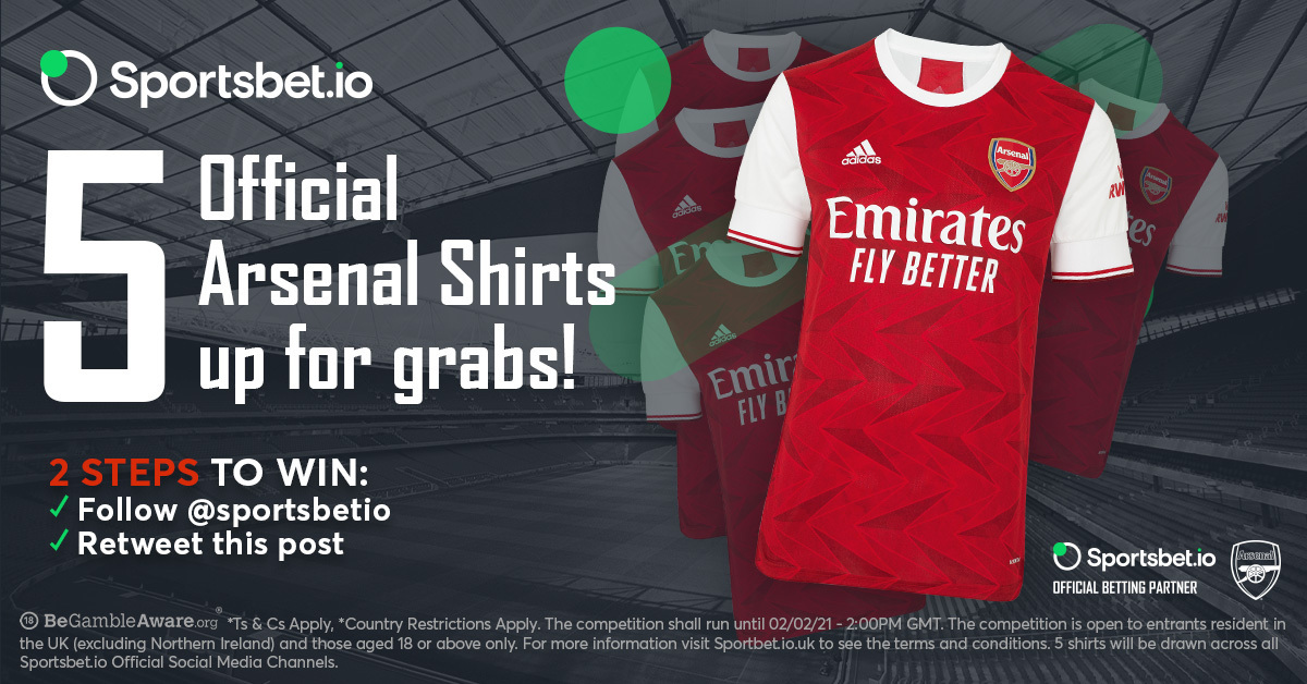 Sportsbetio's tweet photo. 🚨 https://t.co/kI3TBVdgsK is giving away 5️⃣ official @arsenal shirts! 👕

🤔 How to win?
🤝 Follow @sportsbetio
🔁 RT this post

⚠️ 5 separate winners will be announced by Feb 2, 17:00 GMT

🔐 T&amp;C Apply https://t.co/cjDgdk6eUB
