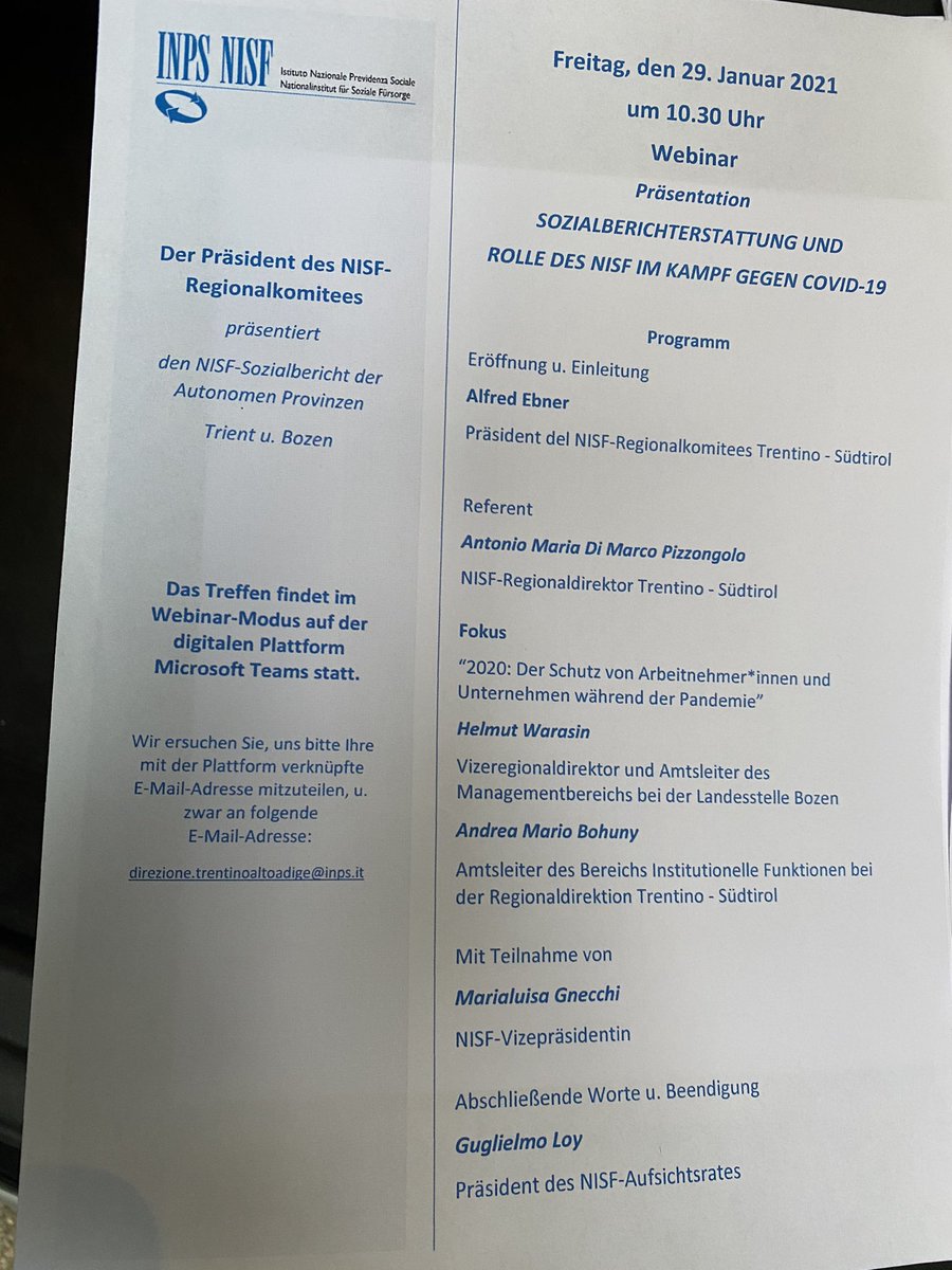 LoyGuglielmo's tweet photo. Alle 10,30 x con il Comitato Regionale @INPS_it Trentino e Bolzano per presentare il rendiconto sociale 2019/2020 https://t.co/MLJ8f48G9m