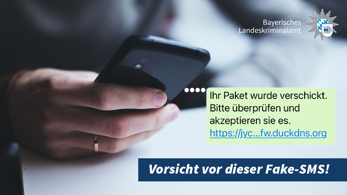 LKA_Bayern's tweet photo. Wer diese #SMS mit einer falschen #Paketbenachrichtigung bekommt: 
❌ LINK NICHT ANKLICKEN! ❌
Es kann Schadsoftware geladen werden, die u.a. einen massenhaften SMS-Versand auslöst!
Falls ihr drauf reingefallen seid, hilft euch unsere Hotline für IT-Notfälle weiter: 089/1212-4400 https://t.co/5H0zXHdrzV