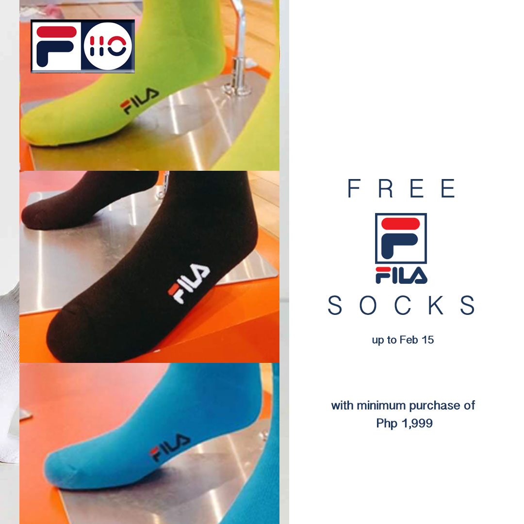 #TeamFILAPH, more GIFTS are waiting for you as we celebrate FILA's 110th Anniversary! 🎁

Get FREE FILA socks at selected FILA stores!

HURRY &amp; SHOP NOW! 🛍

Promo valid until February 15, 2021.

#FILAPH