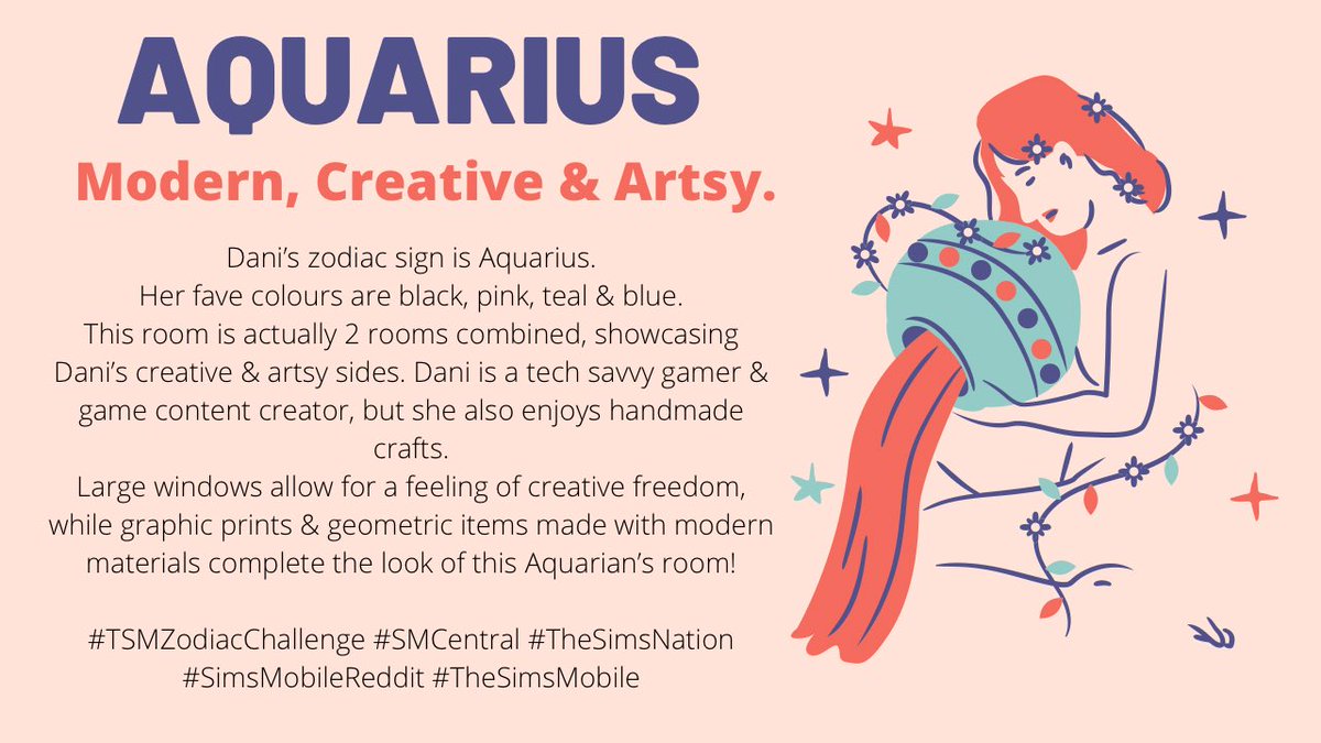 thedailydk's tweet photo. 【 Aquarius: Modern, Creative & Artsy 】 🌊
Dani’s zodiac sign is Aquarius. This is her fave room (2 rooms combined)! 🥰
#TSMZodiacChallenge #SMCentral #TheSimsNation #SimsMobileReddit #TheSimsMobile https://t.co/LLLXHDaTuc
