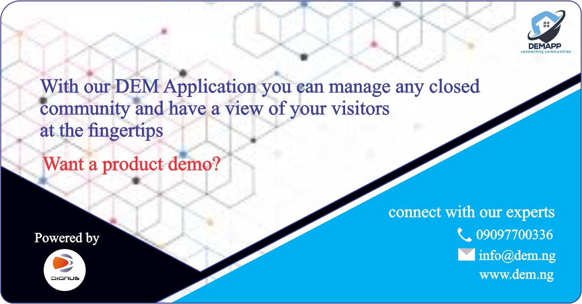 DignusServices's tweet image. With our DEM APP, you can manage any closed community and have a view of your visitors at the fingertips.
For expert consultation &amp;amp; product demo with our technical team, connect with us at 09097700336 or visit dem.ng
#Demapp #visitmanagement #dignusservices #App
