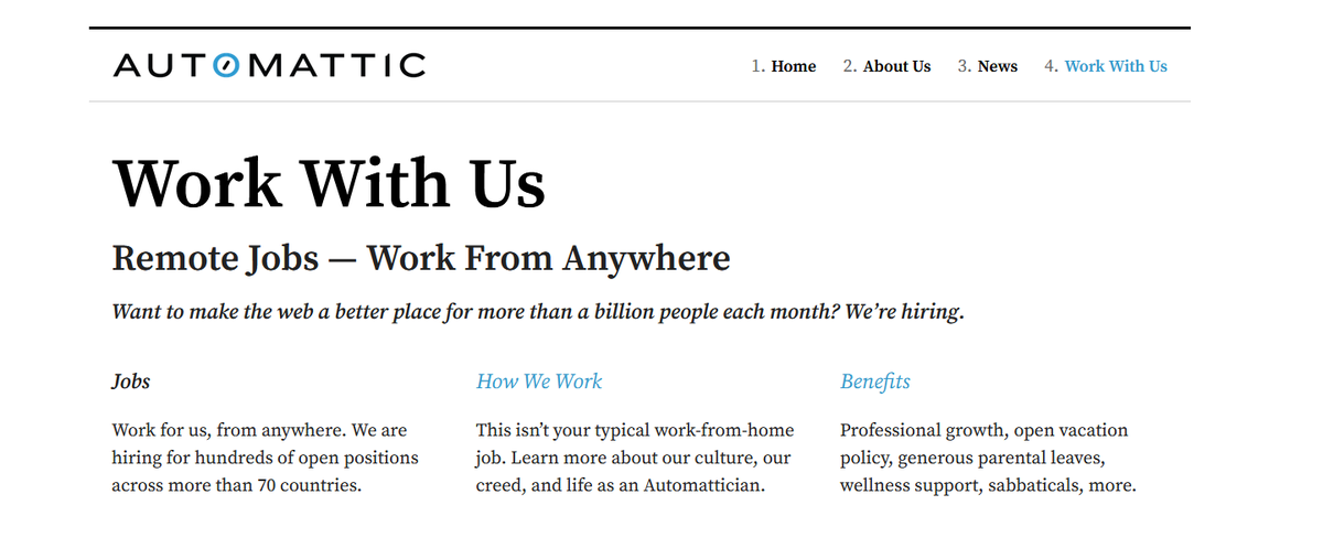 72/ Automattic: "Want to make the web a better place for more than a billion people each month?"