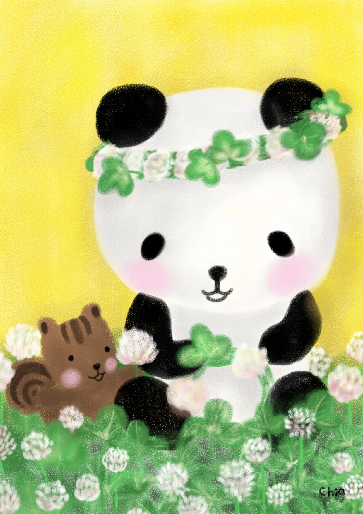 デジタルイラスト クレヨン ちあ クローバーの冠遊び 時間かかったー パステル画 デジタル画 動物 春 春のイラスト イラスト イラスト好きな人と繋がりたい Illust Ibispaint フォローお願いします クローバー 花 パンダ 5月の花 カレンダー