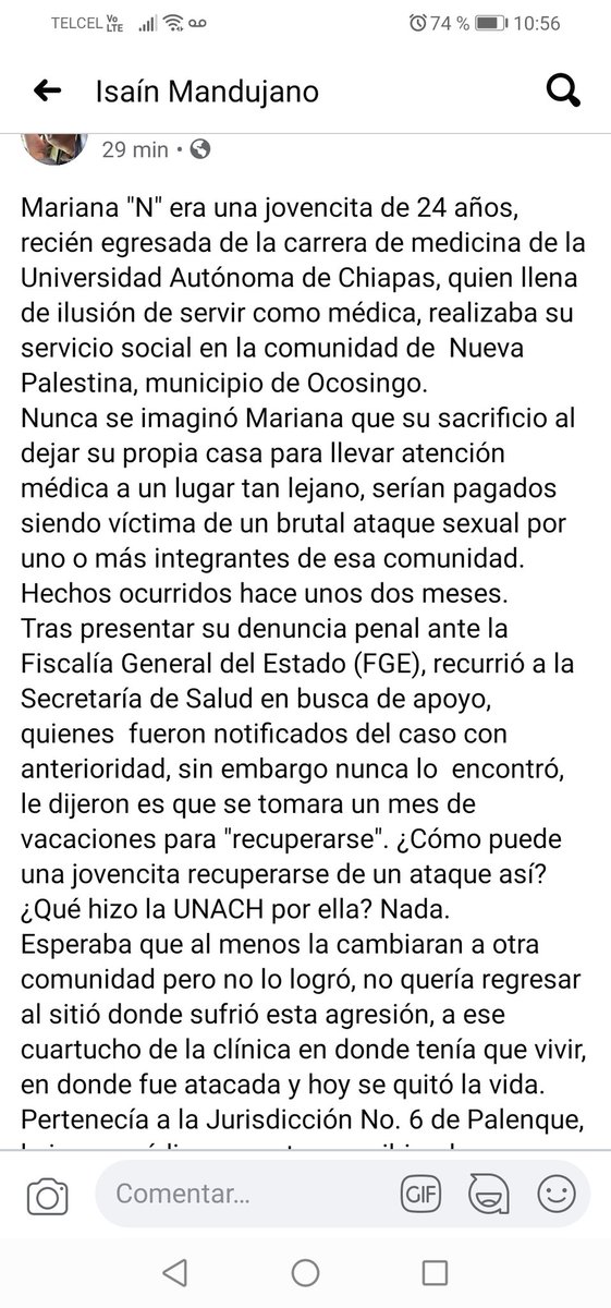 logozdeth93's tweet image. #JusticiaparaMariana Unach y autoridades del estado de Chiapas ignoraste la petición de esta pasante ahora amaneció muerta cuantas más
Ayúdennos a compartir, para que esto no quede así