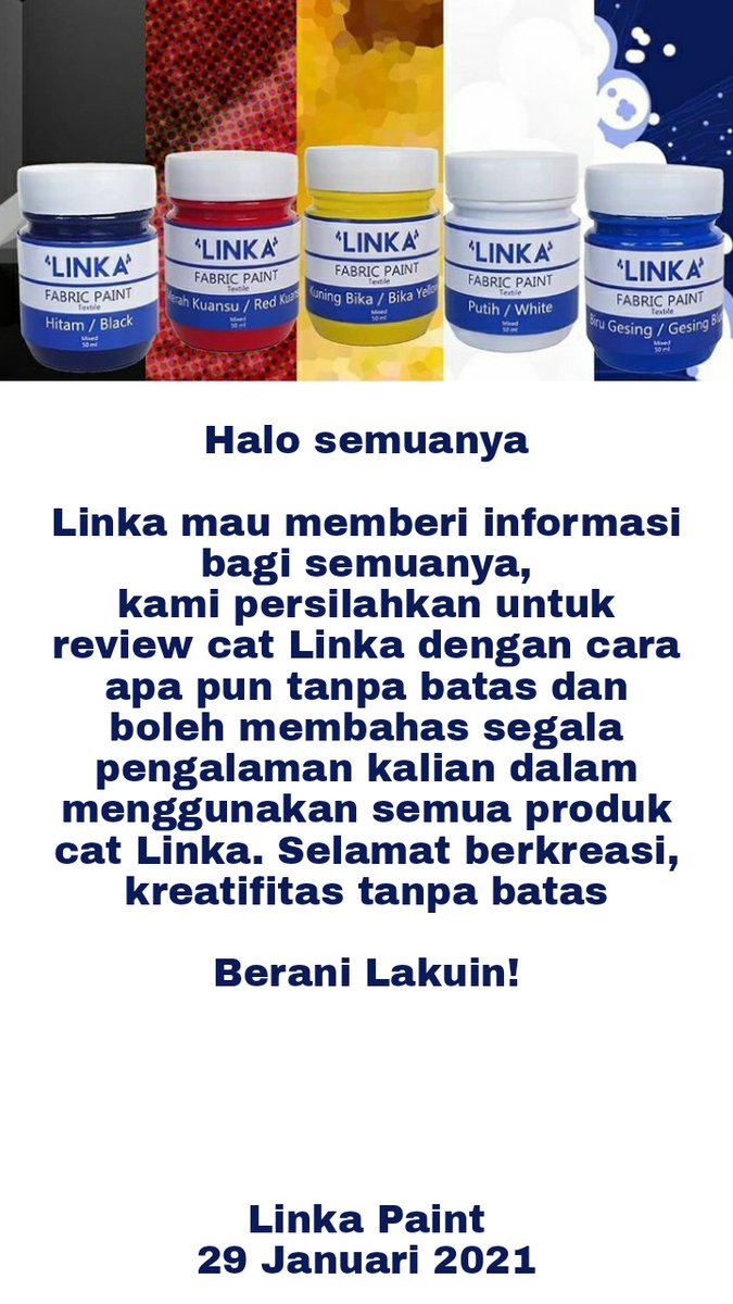 linkapaint's tweet photo. Buat semua siapa pun itu mau anak sekolah, skateborder, youtuber, anak pak RT boleh bikin review cat linka 😄 https://t.co/912rFDImq1