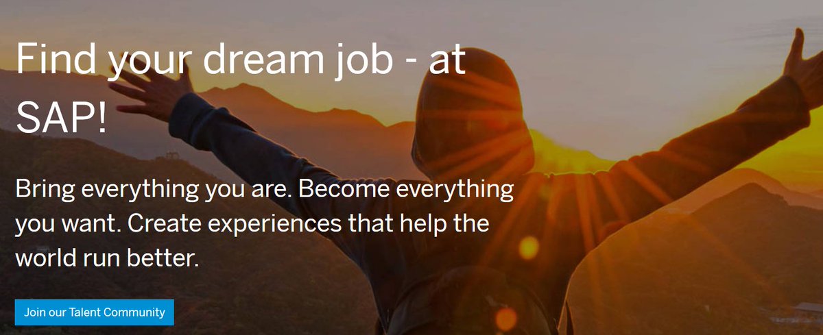 96/ SAP: "find your dream job at SAP... Bring everything you are. Become everything you want. Create experiences that help the world run better. "