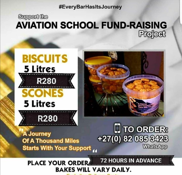 AviCareer's tweet photo. The weather's perfect for that cup of hot beverage and my freshly home-baked cookies.
Order via whatsapp on 082 085 3423. R280 per 5l.
#MakeItCount
#OnePilotAtATime
#OneBucketAtATime
#EveryBarHasItsJourney #RoadToCommercialPilotLicense https://t.co/CrSZYwZnK5