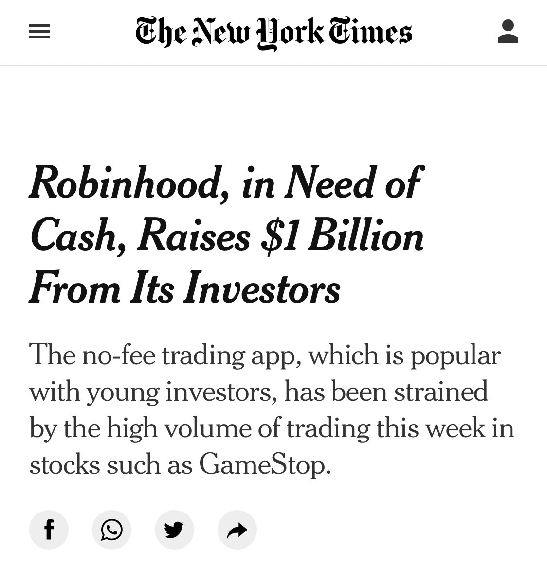 Confirmed. Robinhood (& other brokerages) had a cash crunch due to the details of how settlement works. They had to sell equity & dip into their own pockets to re-enable trading.This is a technology issue which we can solve by legalizing security tokens. https://archive.is/n83fV 