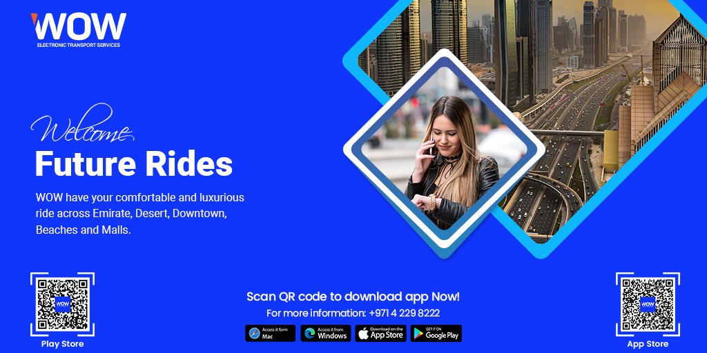 wow_limited's tweet photo. Welcome Future Rides!
WOW have your comfortable and luxurious 
ride across Emirate, Desert, Downtown, 
Beaches and Malls.

Download Now
WOW Customer App:https://t.co/ElI0j79MvI
WOW Customer App available on App store :https://t.co/0XhJ7RCuQS https://t.co/VZ9RhAqKug