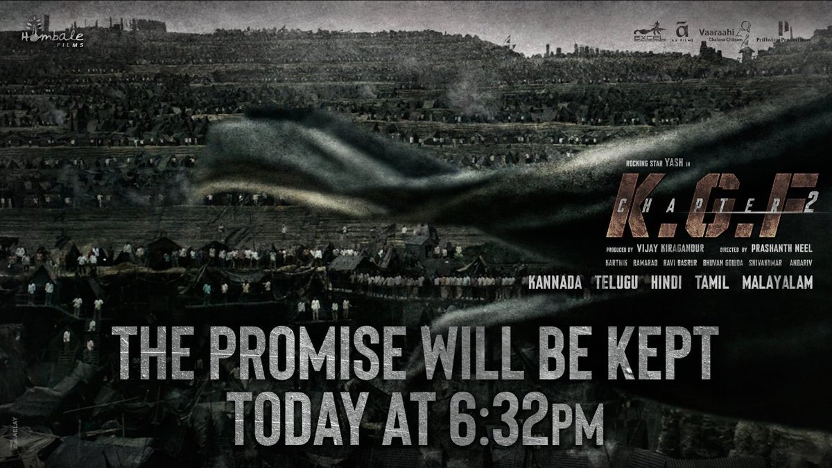 #KGFChapter2 Release Date Announcement Today At 06:32 PM
Will Release In Multiple Languages
Produced By :- <a href="/VKiragandur/">Vijay Kiragandur</a>
Directed By :- <a href="/Prashanth_Neel/">Prashanth Neel</a>
StarCast :- <a href="/TheNameIsYash/">Yash</a> <a href="/DuttSanjay/">Sanjay Dutt</a> <a href="/TandonRaveena/">Raveena Tandon</a> <a href="/SrinidhiShetty7/">Srinidhi Shetty</a> <a href="/ImSimhaa/">Vasishta N Simha</a> <a href="/PrakashRaaj/">Prakash Raj</a> <a href="/MalavikaBJP/">Malavika Avinash</a> #AnantNag &amp; Others