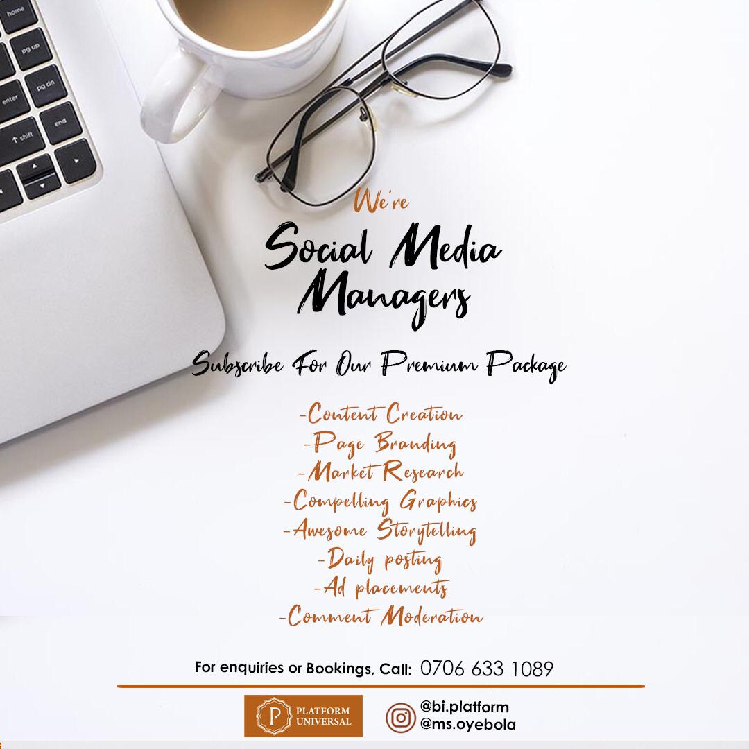 ThePUniversal's tweet photo. Get a social Media manager and grow your brand awareness. Get your brand's social media in tip-top shape.
Call 07066331089 to make enquiries or bookings.

#socialmedia
#business #BIPlatform #businessowner #PlatformUniversal https://t.co/MWvjqBy1dX