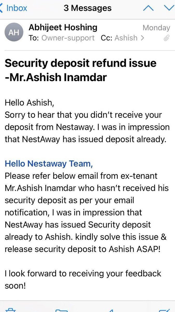 AI_TheOriginal's tweet photo. @nestawayhomes @NestAwayCare - Please refund my security deposit. Below is the email from the owner. https://t.co/1idSc3SL8W