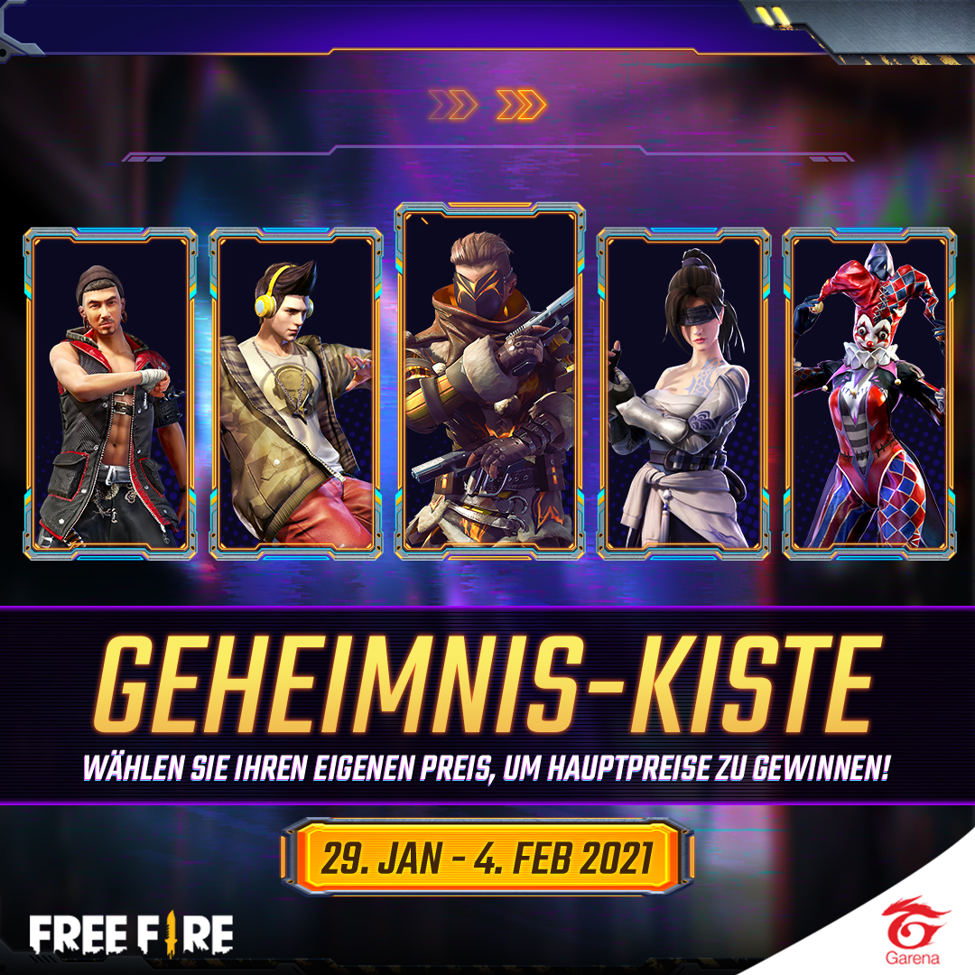 freefirede_'s tweet photo. [Event] Die Geheimnis-Kiste 🎁
Öffne, um ein geheimnisvolles Geschenk auszupacken! ✨

Es gibt 5 Bündeln zu gewinnen!
Wählen Sie, welche Sie gerne besitzen.
29. Januar - 4. Februar 2021

#FreeFire #MysteryCrate
#FreeFireNewYear2021
#FreeFirexOnePunchMan
#FreeFireEU https://t.co/ZRKq5dgBIL