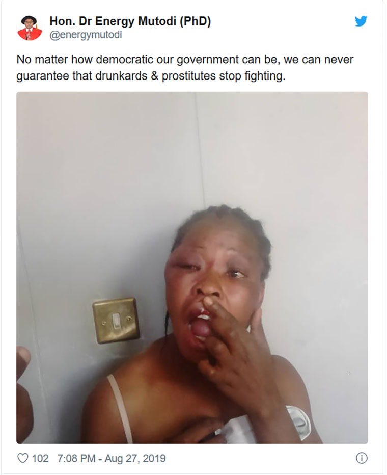 Then Deputy Minister Energy Mutodi mocked Joana Mamombe suggesting she was a prostitute that had been attacked after demanding payment in foreign currency. The callous remarks came after she, and two others, were abducted and sexual assaulted by suspected state agents. 5/