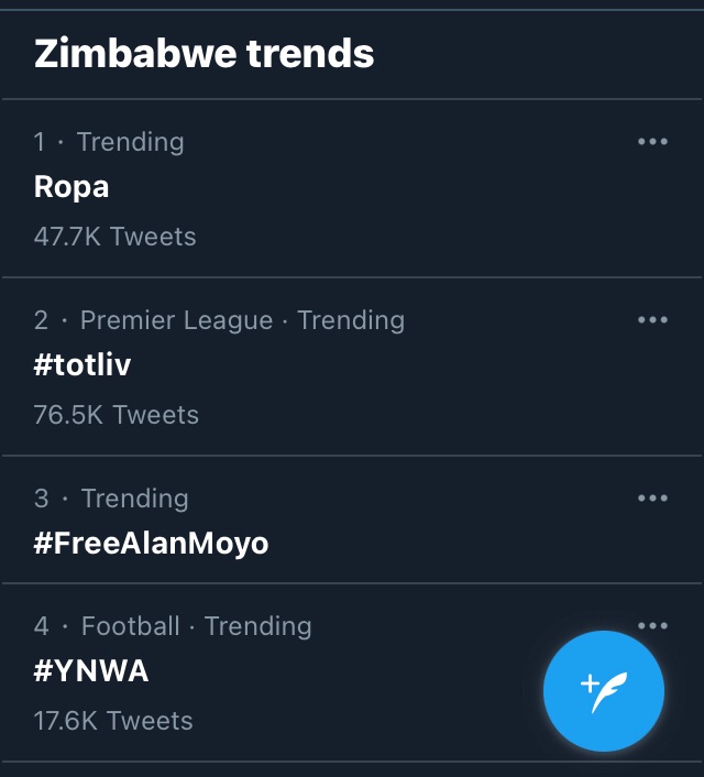 DougColtart's tweet photo. #FreeAlanMoyo trending at No.3. 

Here’s what I propose...

At exactly 10AM today let’s all tweet #FreeAlanMoyo so we push it up to No.1 and, because it’s a cause we know Alan supports, let’s also add #SaveOurEducationZw and make them the TOP TWO trends today. 

Spread the word! https://t.co/HvK6zcyiXs