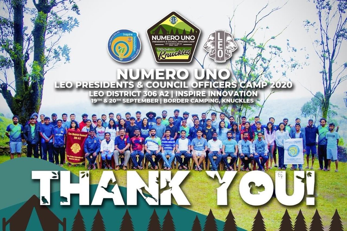 A2Buzz's tweet photo. An adventure to build the leaders of the future! Numero Uno - The Presidents and Council Officers Camp 2020 of Leo District 306 A2 was successfully held on the 19th & 20th of September 2020 at the Border Camp, Knuckles.
#LeoDistrict306A2
#InspireInnovation
#MD306
#LeosOfSrilanka https://t.co/48o9YUFWet