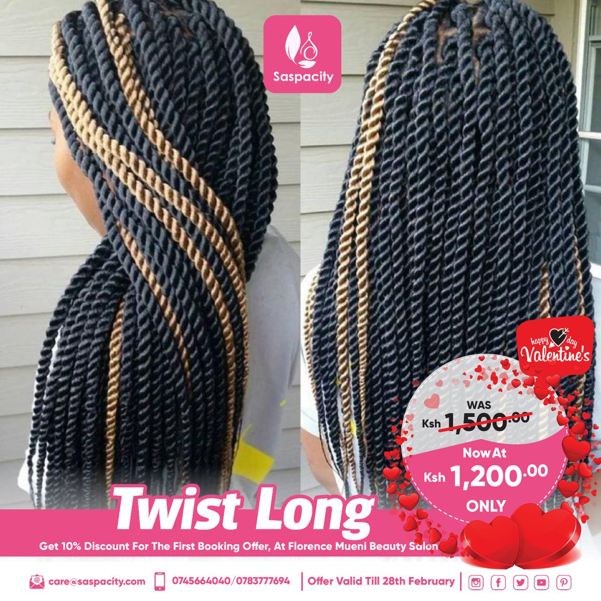 saspacity's tweet photo. To celebrate the month of love, we have exclusive discounts on selected hairstyles running till the end of February!
Visit our website https://t.co/07ErEHm4Ba or call 0745664040/0783777694 to book an appointment.
#valentinesdeal #onlinebookingplatform #saspacity https://t.co/QMb2E5fC7V