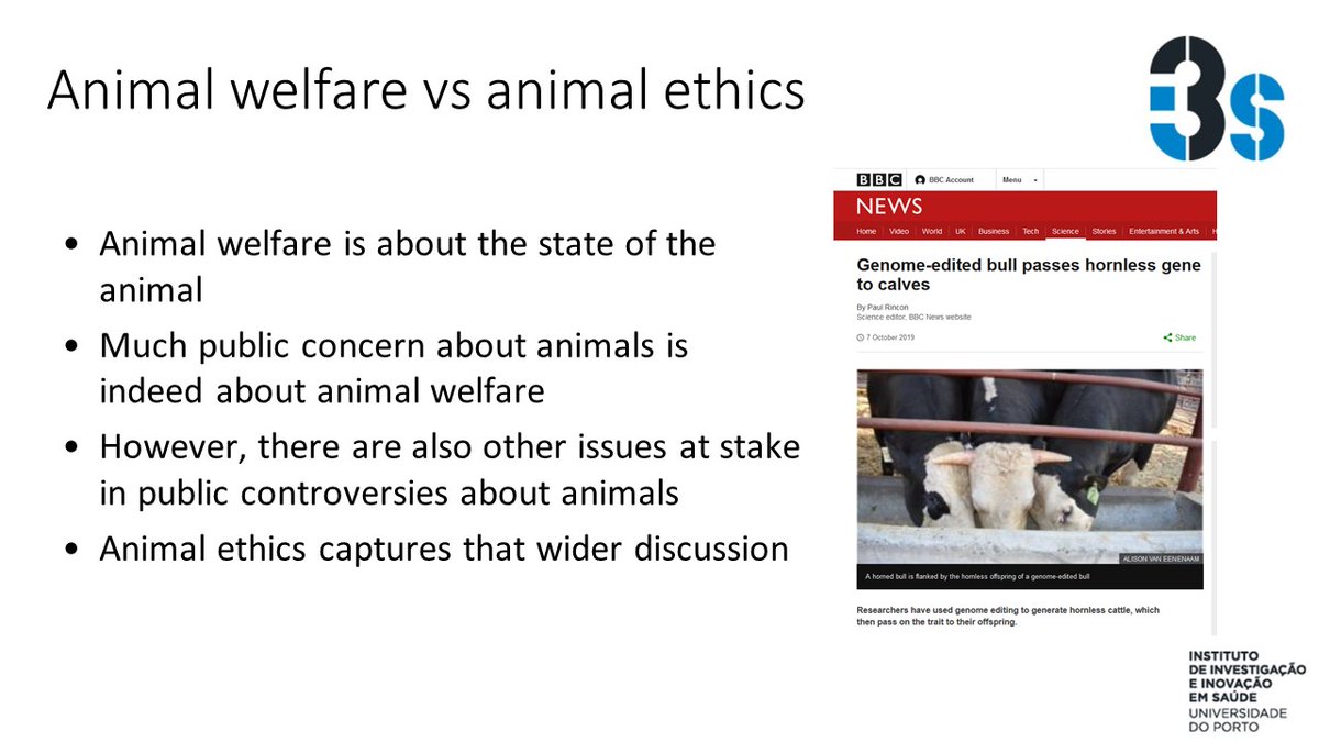 Is the difference between animal welfare and animal ethics only made by academics who study these topics? Below a slide from a lecture I will give today to doctoral students. In a seminal paper in 1992,  @PeterSandoee laid down the difference in roughly the same terms. 1/5