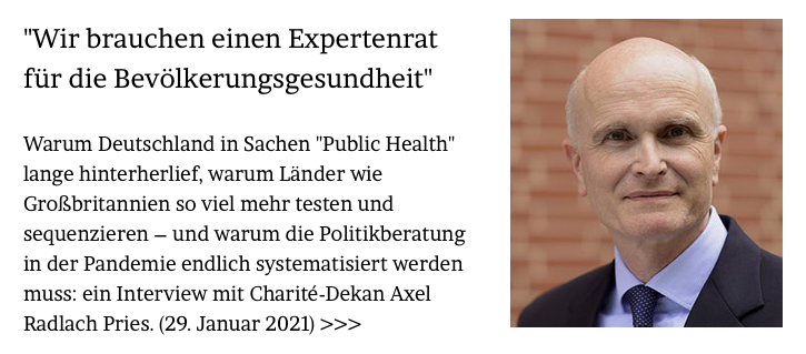 "Wir brauchen einen #Expertenrat für die #Bevölkerungsgesundheit"

Warum Deutschland in Sachen #PublicHealth lange hinterherlief, warum Länder wie Großbritannien so viel mehr testen und sequenzieren – ein Interview mit <a href="/ChariteBerlin/">Charité - Universitätsmedizin Berlin</a> -Dekan A.R. Pries. 

jmwiarda.de/2021/01/29/wir…