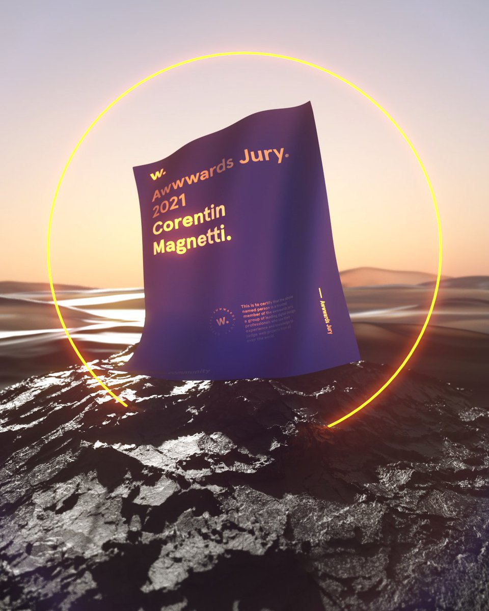 Really proud and excited to join the <a href="/Awwwards/">awwwards.</a> jury 2021 🟠🟣

#juryawwwards #awwwards #3d #3dart  #digitalart #c4d #c4drender #maxonc4d #cinema4d #render #redshift #redshift3d #redshiftrender #cgiartist #3dlandscape #surreallandscape #surreal #light #neon #sky #orange #purple