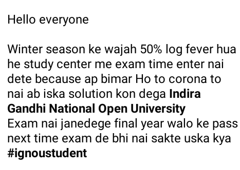 JnSinghSir's tweet photo. What's the backup call for those students?
@OfficialIGNOU @IgnouVc @DrRPNishank @anubha1812 @InnovationsIGN1 @ignou_2
Do you want to give clarification on it? Do you have the backup plan or not? Answer it.
#ClassesOnline_ExamOffline_Why
#NoToOfflineExam #OnlineExam_IsOurRight https://t.co/O5SezArUgF