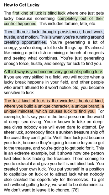  @naval juga ada tulis tentang empat jenis nasib baik 1) bulan jatuh ke riba 2) melalui kerja keras dengan mencari peluang3) bagus dalam mengesan nasib baik4) jadi unik