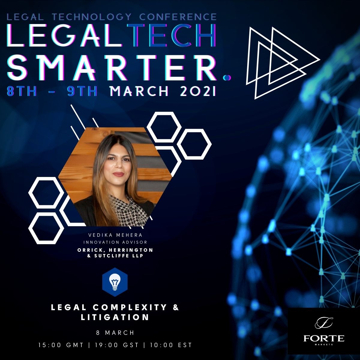 Vedika Mehera, Innovation Advisor at <a href="/Orrick/">Orrick</a>  will be joining us at #LegalTechSMARTER to discuss 'Legal Complexity &amp; Litigation' - Exploring #LegalComplexity &amp; technologies that help lawyers navigate &amp; conquer it.

Register Now: zcu.io/hvw9
Early Bird Ends 12th Feb