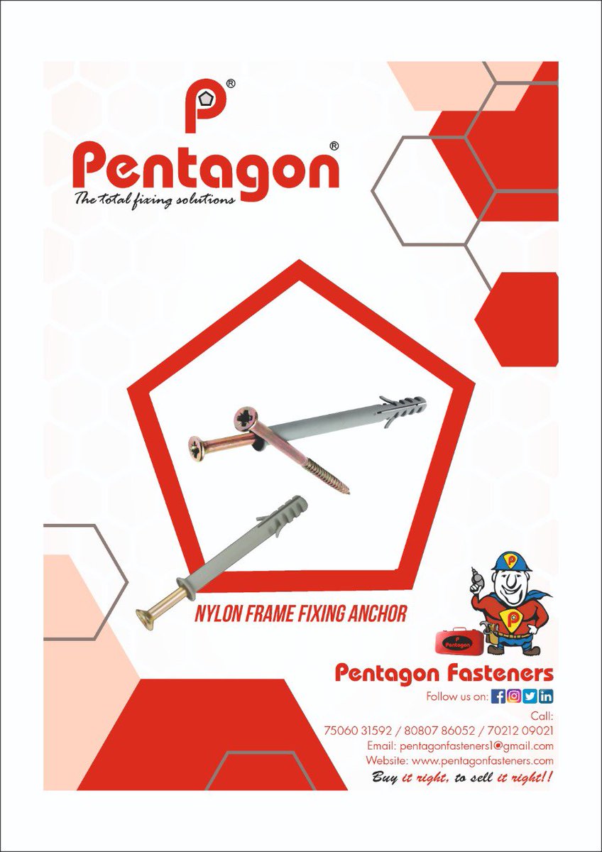 PENTAGONSCREW's tweet photo. FRESH ARRIVALS!

“PENTAGON”FRAME FIXING ANCHORS
M6x40-@Rs.1.50 per piece
M8x60-@Rs.1.43 per piece
M8x80-@Rs.1.55 per piece
M8x100-@Rs.1.93 per piece
M10x80-@Rs.2.92 per piece
M10x100-@Rs.3.23 per piece
M10x120-@Rs.4.22 per piece
M10x140-@Rs.5.09 per piece
M10x160-@Rs.6.09 per pc https://t.co/VuYfte7Wy4