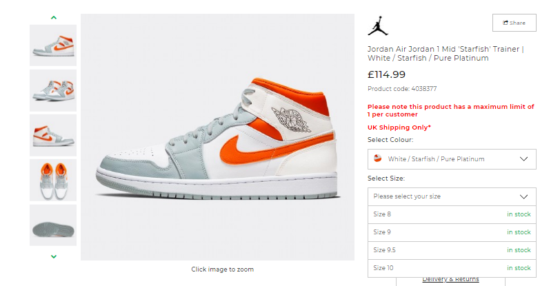 air jordan 1 mid trainers white starfish pure platinum