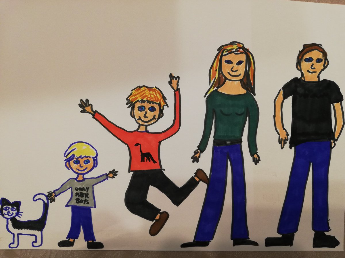 leeflang_m's tweet photo. My husband is a #homedad, so he takes care of most #homeschooling. Except on Fridays, when he volunteers in a brewery.
So today I'm teaching a 5 yo and 9yo student. Task: draw your family (I'm a participatory teacher). https://t.co/VyIIETdaQk