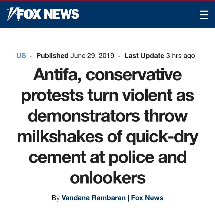 This disinformation by Portland Police about cement milkshakes was propagated across the country by right wing media and most far right propagandists like  @JackPosobiec  @Timcast  @FoxNews  @AnnCoulter,  @stillgray,  @tedcruz, Proud Boys and even many liberal media outlets 3/