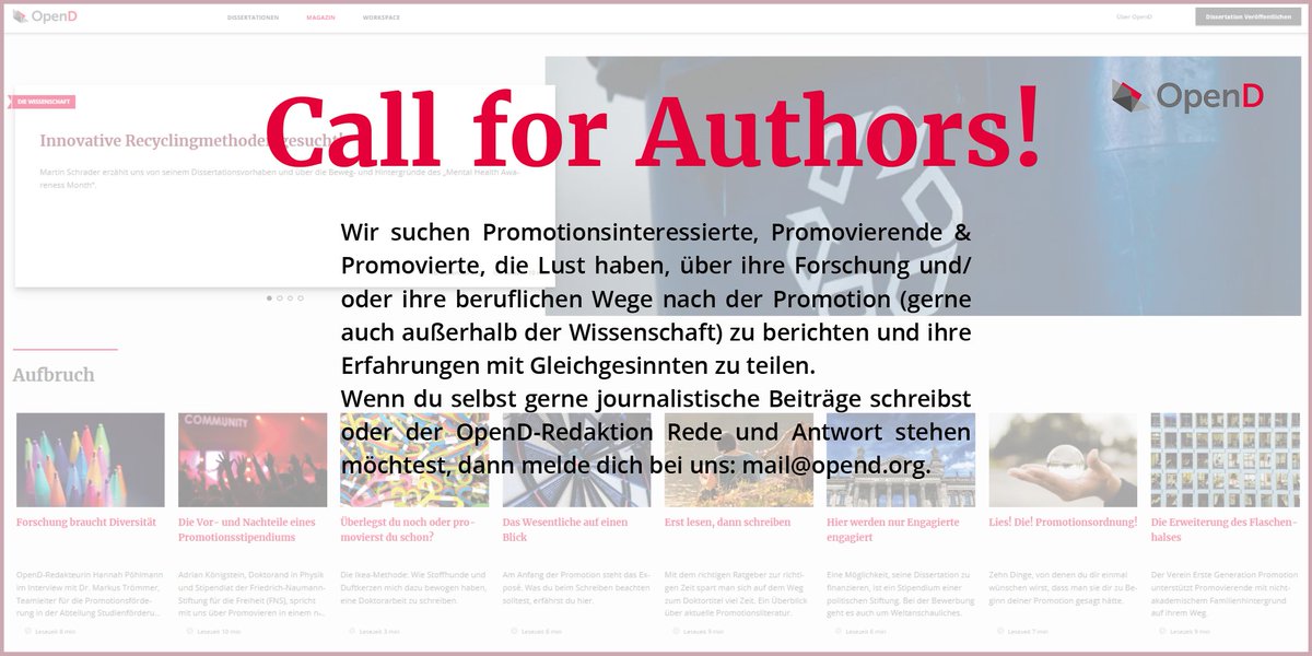 Beiträge gesucht! Wer Lust hat, für unser #Onlinemagazin zu schreiben oder sich von uns interviewen zu lassen, bitte gerne bei uns melden. #callforauthors #phdchat #PhDlife #PhDVoice