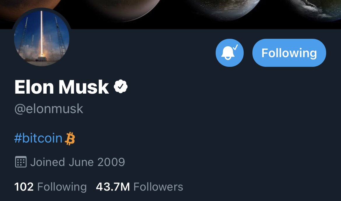 cryptorand's tweet image. BREAKING: @elonmusk just placed #Bitcoin on his Twitter BIO