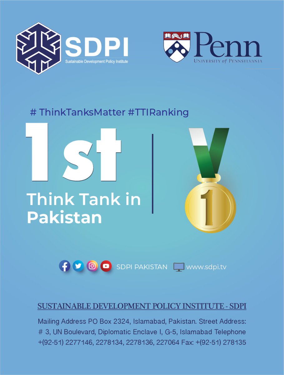 SDPIPakistan's tweet photo. Time for celebrations 🎉
#SDPI stands number one Pakistani #Thinktank
1️⃣1️⃣ In SA &amp; Pacific
4️⃣9️⃣ Think Tank to watch in 2020
5️⃣2️⃣ Best independent think tank

Complete report:  https://t.co/f8yfeUrEjH

#ThinkTankMatters #TTIRanking https://t.co/8iuqCXvpeY