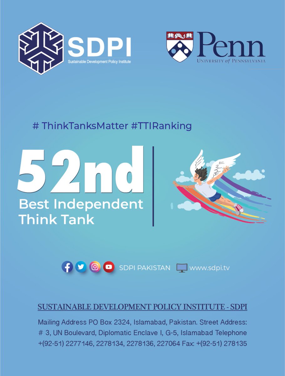 SDPIPakistan's tweet photo. Time for celebrations 🎉
#SDPI stands number one Pakistani #Thinktank
1️⃣1️⃣ In SA &amp; Pacific
4️⃣9️⃣ Think Tank to watch in 2020
5️⃣2️⃣ Best independent think tank

Complete report:  https://t.co/f8yfeUrEjH

#ThinkTankMatters #TTIRanking https://t.co/8iuqCXvpeY
