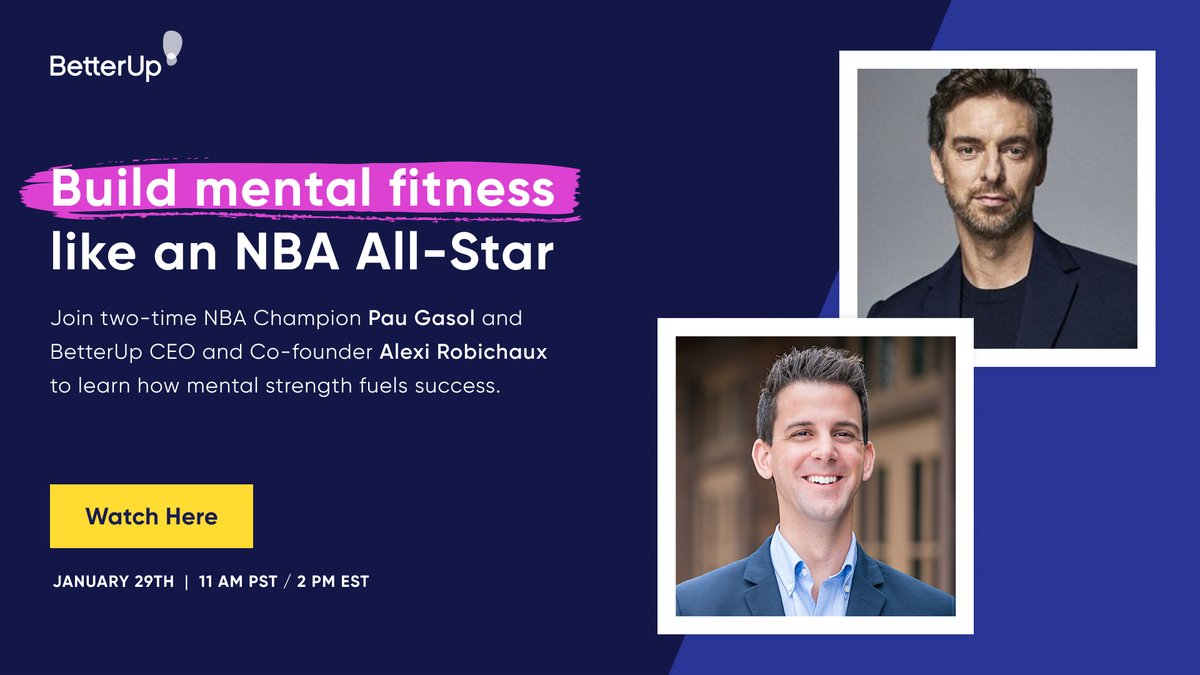 Meet <a href="/BetterUp/">BetterUp</a>’s investor and strategic advisor NBA All-Star <a href="/paugasol/">Pau Gasol</a>. Learn how mental fitness helps Pau balance a high-pressure career with family life and managing a foundation. 

Join us at 11am PST with Pau and BetterUp CEO @arobichaux: social.betterup.com/uc4no

#BetterUs