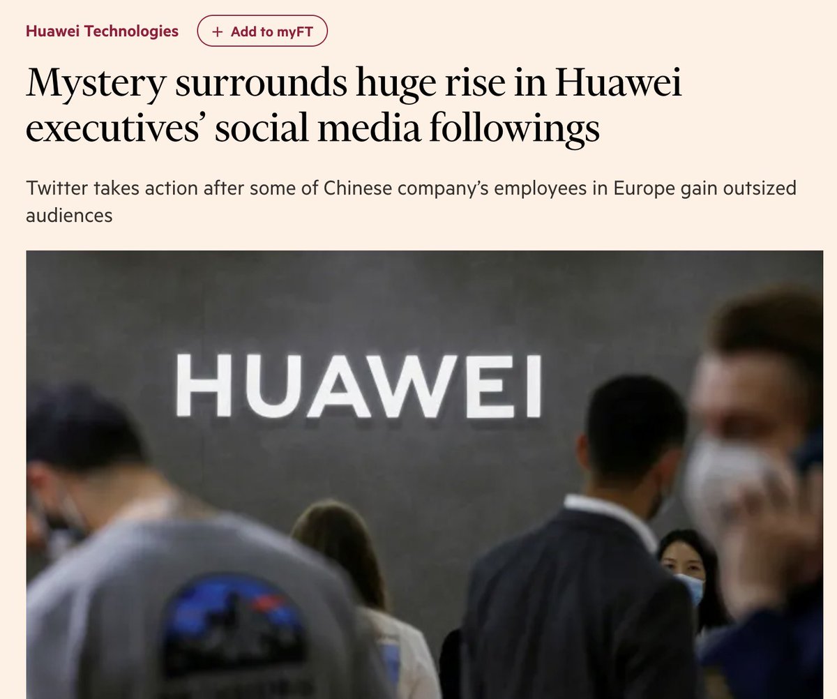 And this, just out from  @MsHannahMurphy and  @SVR13: questions about the hundreds of thousands of followers that the same Huawei Western Europe execs have.  https://www.ft.com/content/0411bc12-6a0c-4c14-9227-c06093e96e63