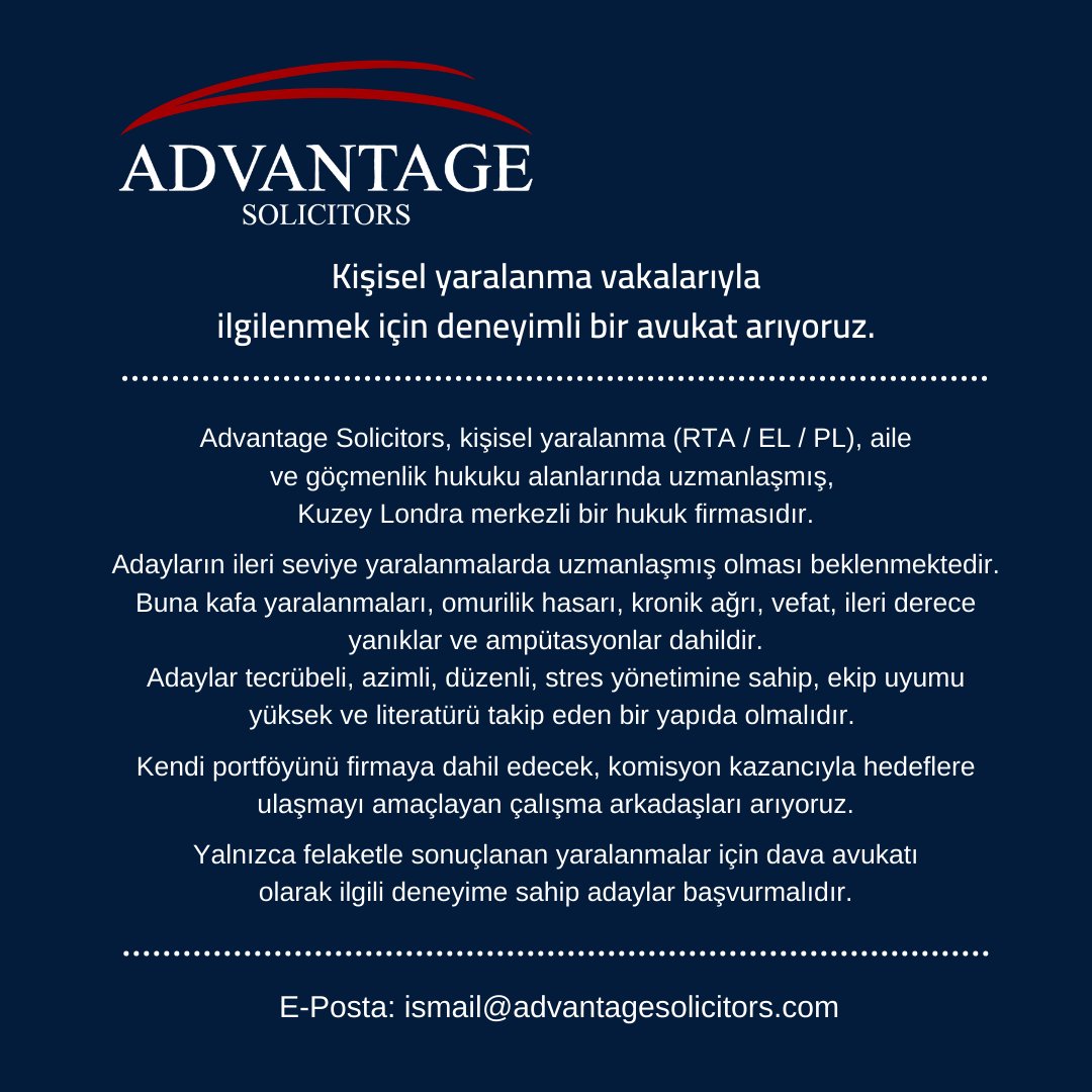AdvantageSo's tweet photo. -İş İlanı-

Aile Hukuku
Devir ve temlik
Kişisel yaralanma
Davalarında uzman avukatlar arıyoruz.

Başvuru:

ismail@advantagesolicitors.com https://t.co/FWys5Wl0d9