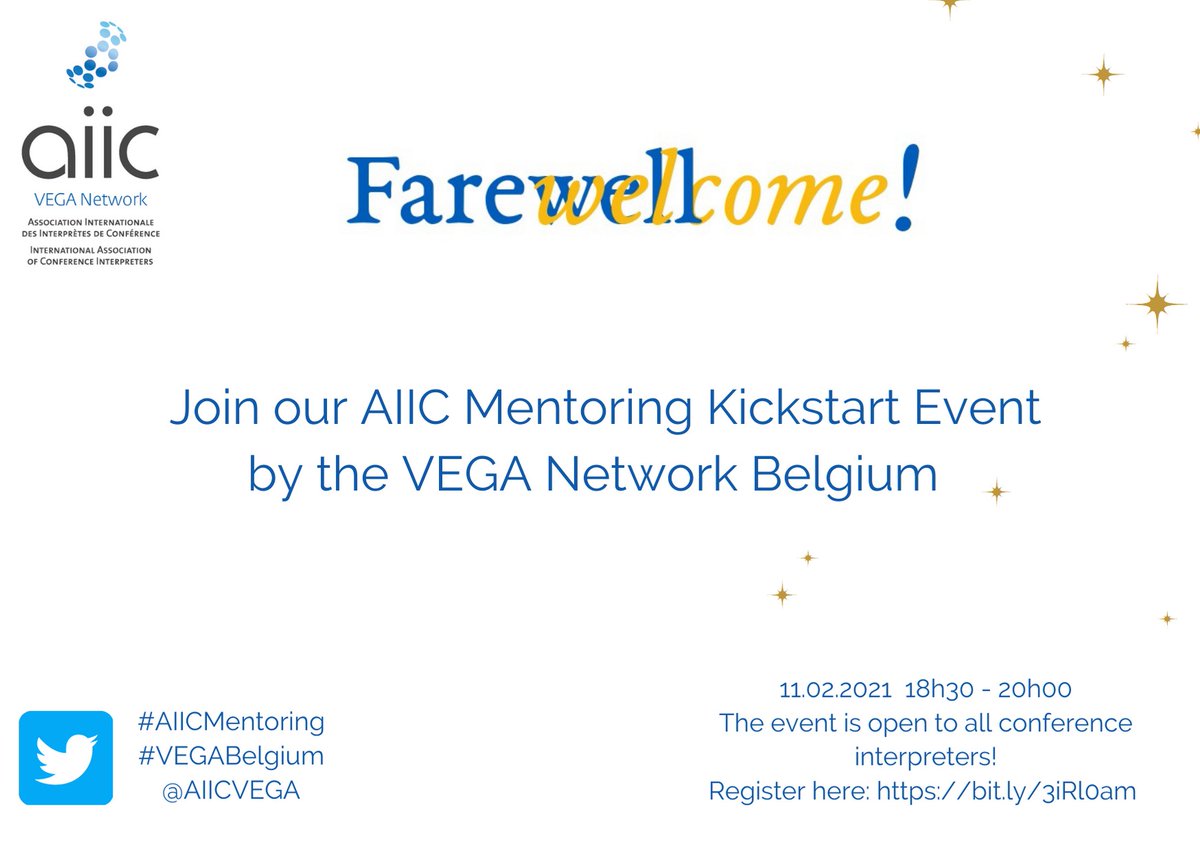 AIICVega's tweet photo. The 2021 #AIICMentoring program in @BelAIIC is about to start! Learn more about it on Feb 11, @ 18:30 CET (GMT+1). Event open to @aiiconline pre-candidates, members and all conference #terps interested in joining #AIIC. Register here https://t.co/IrbArUJ0qJ #1nt #VEGABelgium https://t.co/BUiZ5b69JF