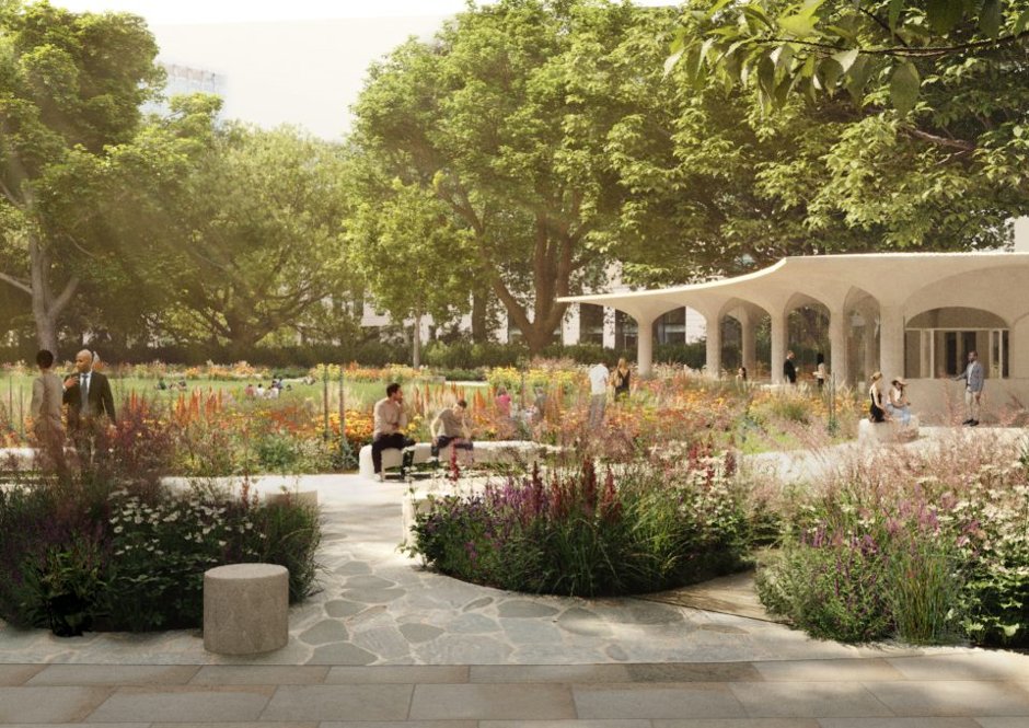 For the last decade, the gardens have been construction site. A 40m shaft for Crossrail has recently been completed and the work to erect an open pavillon overlooking the lawn and ‘urban forest’ is due to begin. 9/9