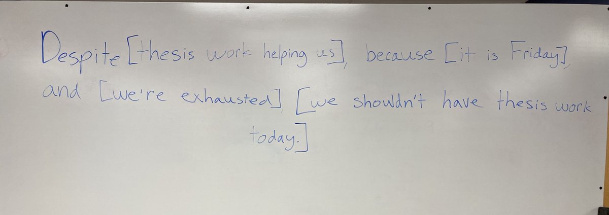 mickey_mizzou's tweet photo. This greeted me on the white board today before writing practice in APUSH 😂 “Despite thesis work helping us, because it is Friday, and we’re exhausted, we shouldn’t have thesis work today.” @vbell56 @heliascatholic (we are still doing thesis work!) https://t.co/mHb4wsc5WL